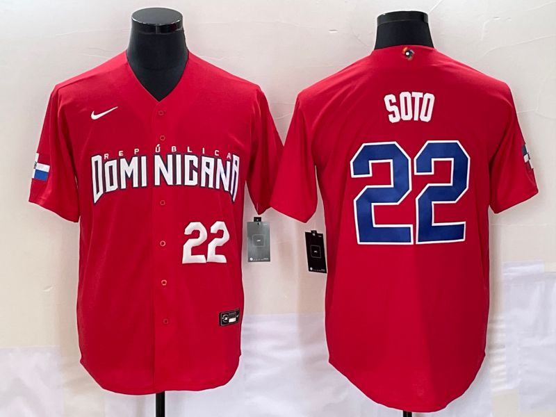 Men 2023 World Cub Dominicana 22 Soto Red Nike MLB Jersey4